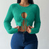 Basic Solid Color Round Neck Hollow Wool Knit Slim Fit Long Sleeve crop top NSFLY139143