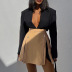 double zipper leather high waist slim skirt NSAFS139152