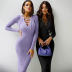 solid color strap hollow-out long-sleeved V-neck sheath dress NSAFS139154