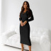solid color strap hollow-out long-sleeved V-neck sheath dress NSAFS139154