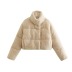 abrigo de piel gruesa de lana con cremallera y cuello alto de color sólido NSXDX139159