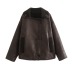PU leather long-sleeved lapel loose single-breasted coat NSXDX139161