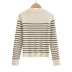 Single-breasted lapel collar striped long-sleeved sweater NSXDX139162