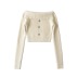 Three-button decorative flanging one-shoulder short mohair long-sleeved sweater NSXDX139163