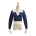 Lapel Slim Color Contrast Long Sleeve Elastic Hem crop sweater NSXDX139165