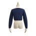 Suéter corto con dobladillo elástico de manga larga en contraste de color delgado con solapa NSXDX139165