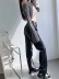 High waist solid color straight PU leather pants NSXDX139166