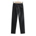 Pantalones de cuero PU rectos de color sólido de cintura alta NSXDX139166