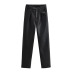 Pantalones de cuero PU rectos de color sólido de cintura alta NSXDX139166