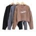 Round neck letter embroidery loose long sleeve knitted crop sweater NSXDX139169