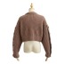 Round neck letter embroidery loose long sleeve knitted crop sweater NSXDX139169