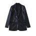 solid color faux leather suit jacket and trousers NSYXB139180