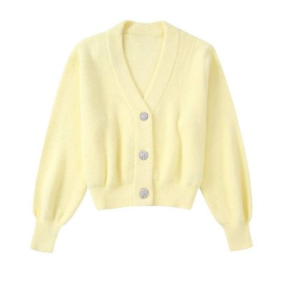 Solid Color V-neck Single-breasted Knitted Jacket NSYXB139189
