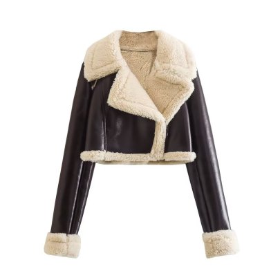 Casual Short Lapel Stitching Long Sleeve Color Matching Fur Jacket NSYXB139216