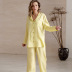 solid color faux silk long-sleeved top and trousers loungewear NSMSY139224