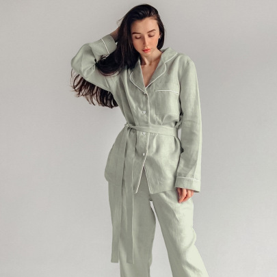 Solid Color Cotton Loose Long-sleeved Top And Trousers Loungewear Set NSMSY139226