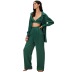 solid color satin lapel shirt trousers three-piece loungewear NSMSY139227