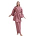 solid color Cotton and linen long-sleeved nightgown trousers belt loungewear can be worn outside NSMSY139229