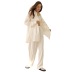 solid color cotton and linen top trousers jacket three-piece loungewear set NSMSY139232