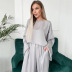 solid color faux silk loose trumpet sleeve top trousers loungewear set NSMSY139233