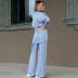 solid color faux silk loose long-sleeved top and pants loungewear can be worn outside NSMSY139234