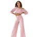 solid color Double-layer Gauze Cotton Lantern Sleeves crop top and pants loungewear Set NSMSY139237