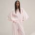 solid color round neck pleated bat sleeves top and trousers loungewear NSMSY139242