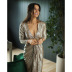 loose long sleeve V-neck bronzing prom dress NSOYL139244