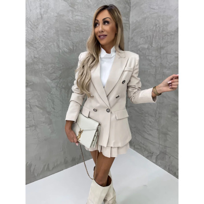 Loose Solid Color Long-sleeved Suit Jacket And Skirt Two-piece Set NSOYL139247