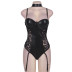 plus size solid color embroidery see-through backless with garter one-piece underwear NSOYM139258