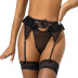 plus size solid color see-through lace garter belt thong set NSOYM139264