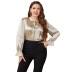 plus size solid color faux silk satin loose long-sleeved top NSWFC139275