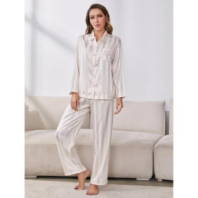 Solid Color Faux Silk Long-sleeved Loungewear Can Be Worn Outside NSWFC139276