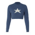 five-pointed star pattern round neck long-sleeved crop knitted top NSTNV139289