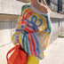 rainbow contrast color striped loose pullover sweater NSTNV139295