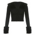 V-neck plush edge knitted breasted solid color slim long-sleeved jacket NSGXF139309