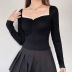 Lace Stitching Square Neck Chest Pleated Solid Color Slim crop top NSGXF139313