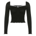 Lace Stitching Square Neck Chest Pleated Solid Color Slim crop top NSGXF139313