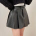solid color high waist short faux leather pleated skirt NSGXF139315