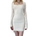 square collar solid color woolen hollow sleeve sheath dress NSGXF139317