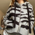 printed full zipper hooded Ribbon Loose Long-sleeved Sweater NSGXF139319