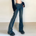Retro striped contrast color stitching low-waist bootcut jeans NSGXF139323