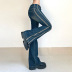 Retro striped contrast color stitching low-waist bootcut jeans NSGXF139323