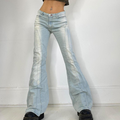 Retro Low Waist Slim Washed Bootcut Jeans NSGXF139328