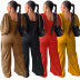 zipper solid color puff sleeve slit slim top and pants two-piece suit NSLML139345