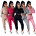 casual hooded long sleeve solid color fleece sweatshirt and pant two-piece suit NSLML139346