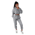 casual hooded long sleeve solid color fleece sweatshirt and pant two-piece suit NSLML139346