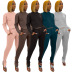 zipper solid color long sleeve round neck casual top and pants two-piece suit NSLML139347
