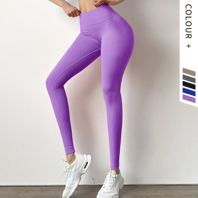 Seamless Hip-lifting High-elastic High Waist Solid Color Yoga Pants NSYWH139365