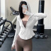 zipper solid color hooded sports long-sleeved high-elastic yoga outwear NSYWH139369